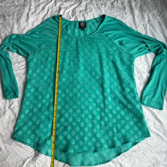 Bobeau Women's Turquoise Blue Long Sleeve Top Polka Dot Mesh - Picture 5 of 6